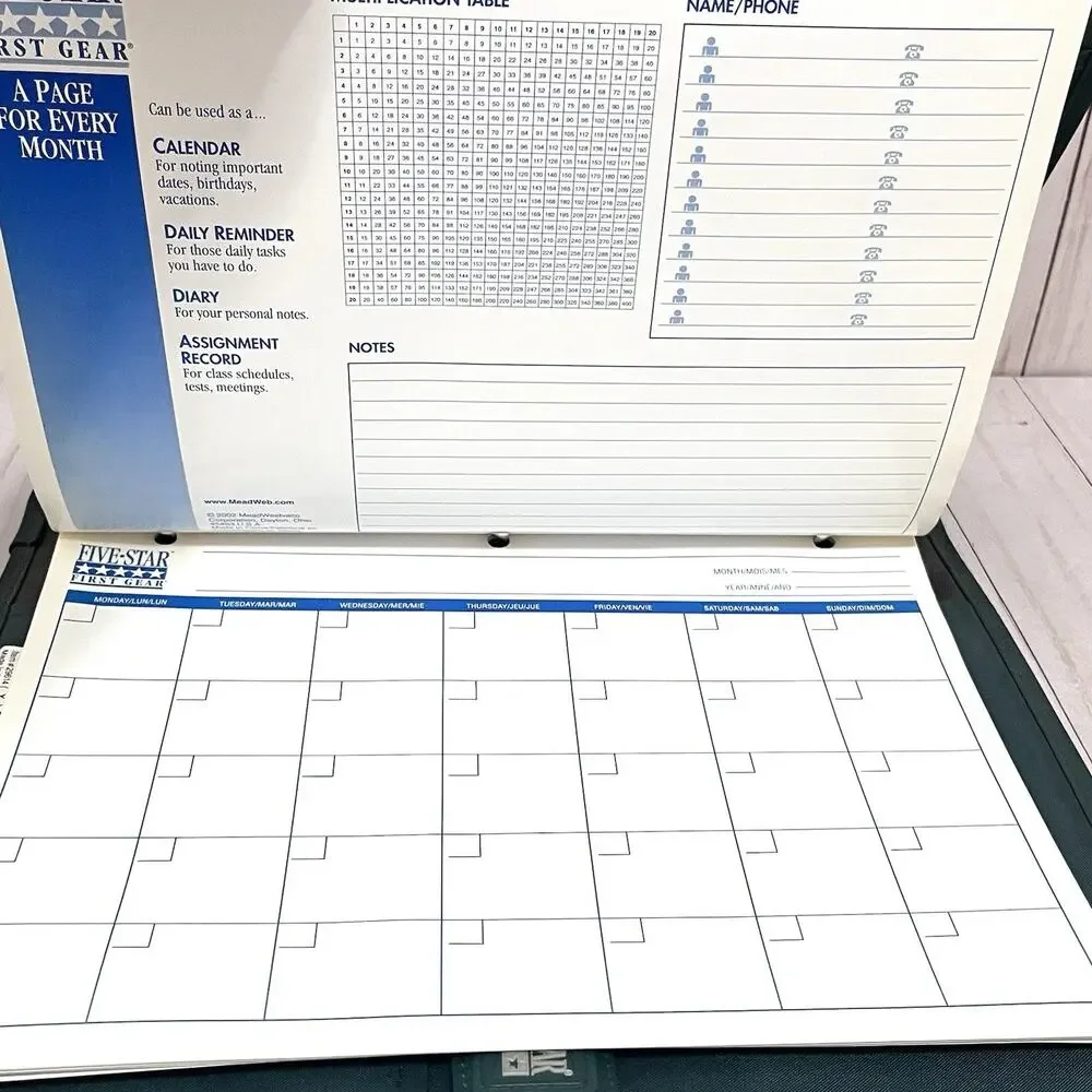 Vintage Y2K Mead 5 Star First Gear Zipper Binder 3 Ring 3” Forest Green Calendar